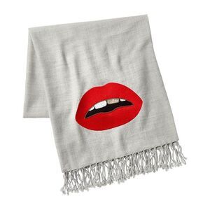 Jonathan Adler Lips Embellished Merino Wool Throw, Grey